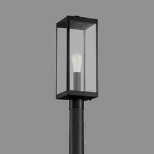 Com o Poste Telecônico estilo lampião geométrico PT 354, iluminação vintage com lâmpada LED, 3m de altura e acabamento superior em aço e vidro