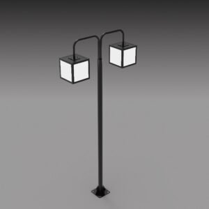 Poste Telecônico reto com luminária cubo PT 351, aço SAE 1020, lâmpada LED 50W, diversas cores e 5 anos de garantia. Ideal para iluminação externa.